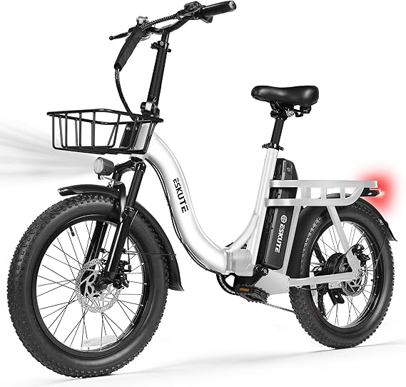 ESKUTE Electric Bike for Adults 1200W Peak Motor, Folding 20x3 Fat Tire EBike, 48V 13Ah Battery, StepThrough Cargo Fold Ebike, NFC Unlock, 20+ MPH, 7Speed, Up to 55 Miles