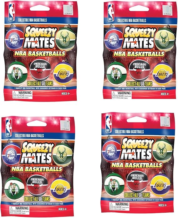 Party Animal Squeezymates Basketballs 2025 Series 1 NBA Squeezy Figures Blind Bags Gift Set Party Bundle - 4 Pack