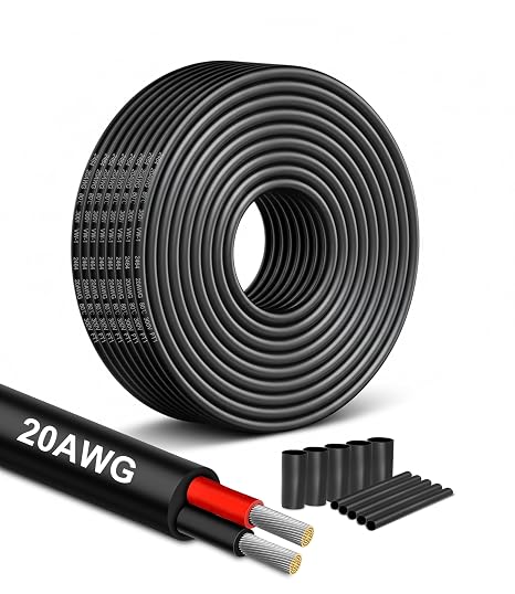 XINWANG 20AWG 2 Core Wire, 2x0.5mm² 12V/24V Low Voltage Cable 32.81FT/10M, Stranded Tinned Copper PVC, for LED Strips Lighting, Automotive, Marine and Outdoor Applications