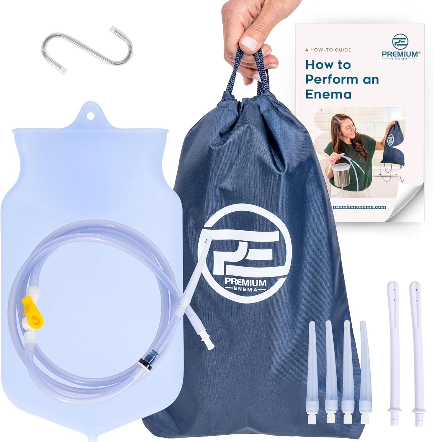 Clear Silicone Enema Bag Kit - 2 Quart, Reusable for Coffee & Water Colon Cleanse - 6.75 Foot Long Hose, 7 Tips Included. Detox for Men and Women