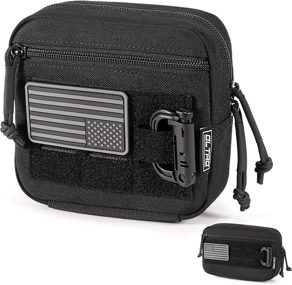 Tactical Molle Admin Pouch Utility EDC Tool Pouch Bag Horizontal Modular Pouches Include US Flag Patch & D-Ring
