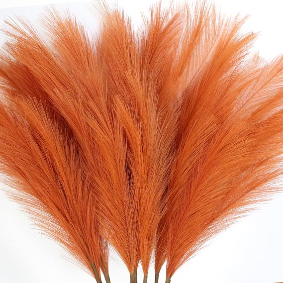 ZIFTY Faux Orange Pampas Grass Decor 38" Tall 7 Stems Fall Boho Floor Vase