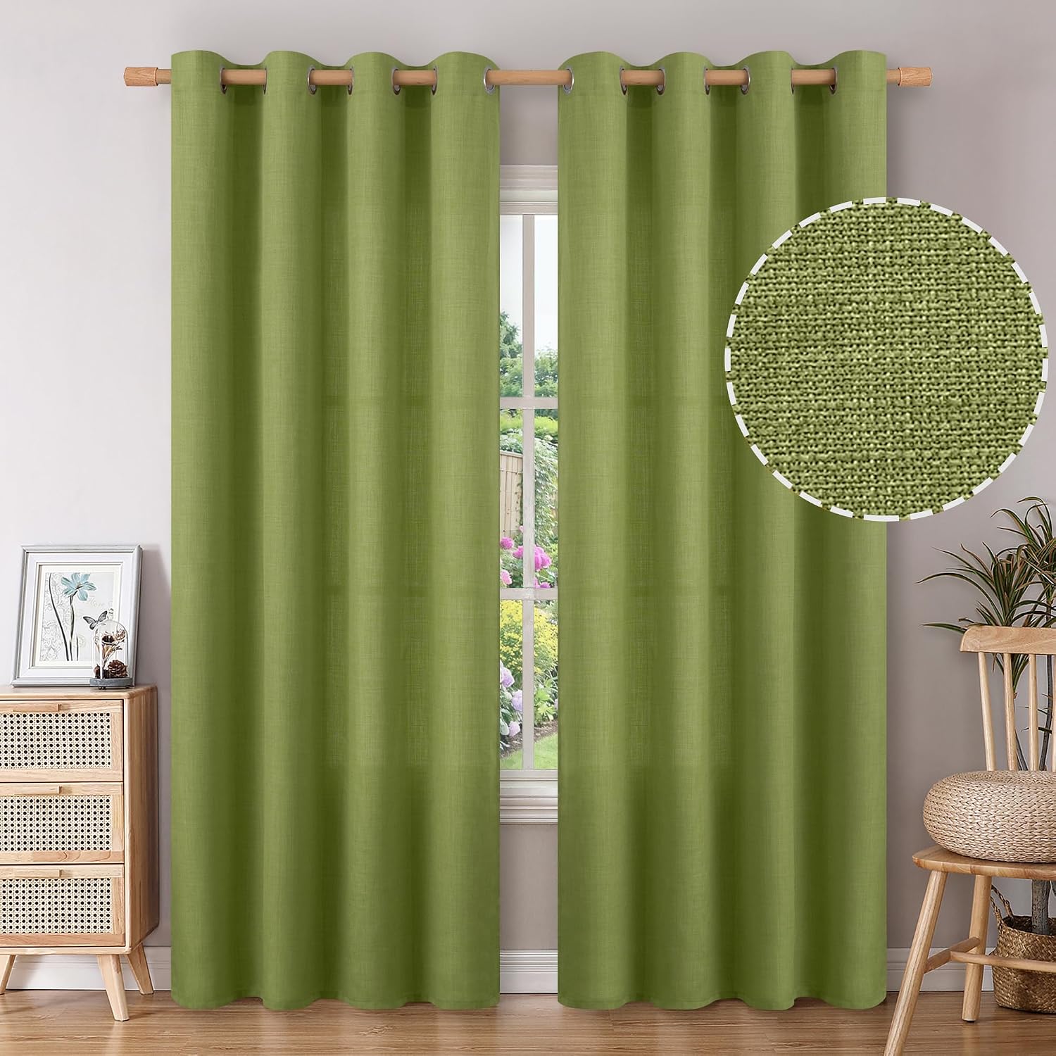 BGment Olive Green Curtains 84 Inchs Long for Living RoomBedroom, Spring Room Decor Light Filtering Linen Window Drapes with Grommet,Set of 2 Panels, Each 52 Inch Wide