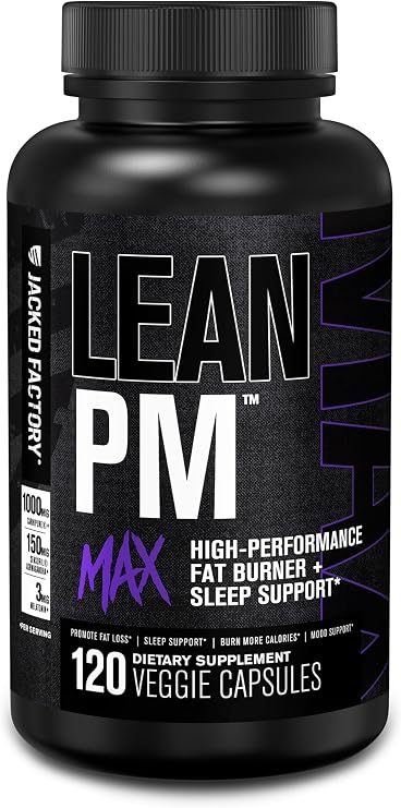 Jacked Factory Lean PM Max - High-Performance Weight Loss, Sleep Support, Fat Burner, Appetite Suppressant for Men and Women w/Melatonin, Magnesium, Carnipure, Ashwagandha - 120 Diet Pills