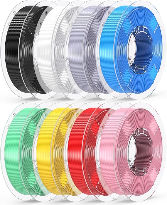 RAMBERY 3D Printer Filament Bundle, PLA Plus Filament 1.75mm, 8 Colors PLA+ Filament, Dimensional Accuracy +/- 0.02mm, 8 Pack 250g Spool, Black/White/Red/Yellow/Gray/Blue/Pink/Mint Green