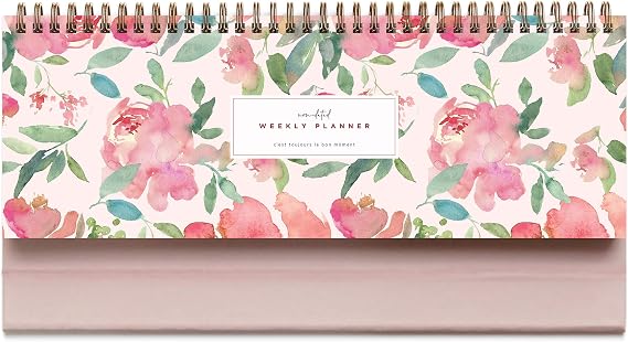 Belle Fleur Non-Dated Spiral Weekly Desk Calendar Planner, 60 Week Inspirational to Do List Pad Desktop Stand, 3.75" x 10.5", La Lune Collection by Bright Day