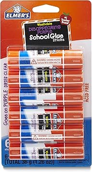 Elmer's Disappearing Purple School Glue Sticks, Washable, 6 Grams, 6 Count - Poster, Vision Board, Back to School Supplies, #1 Teacher Brand