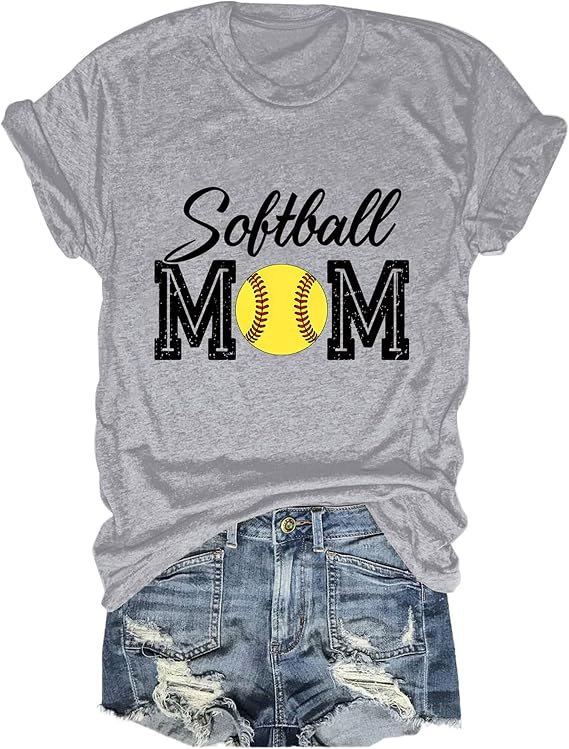 Softball Mom Shirts for Women Softball Lover Mama Tops Softball Graphic Sport Tees Short Sleeve Crewneck T-Shirt