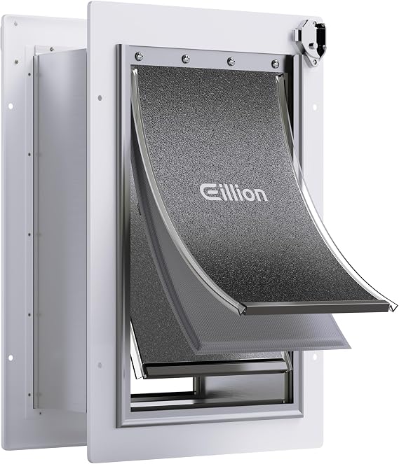 Pet Door for Wall Dog Door for Wall, 3-Flap Doggie Door with Insulation, All-Metal Frame and Telescoping Tunnel, Pets Up to 40 Lb (Medium Size)
