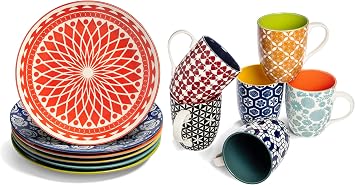 Annovero Coffee Mugs & Dinner Plates | Kitchen Dishes | Microwave Oven Safe | Colorful Porcelain Dinnerware