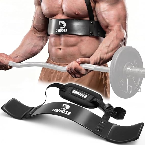 DMoose Fitness Arm Blaster for Biceps and Triceps - Heavy Duty Aluminum, Soft Neck Padding & Adjustable Straps - Bicep Curl Support for Isolation & Strength Training - Biceps Workout Equipment for Men