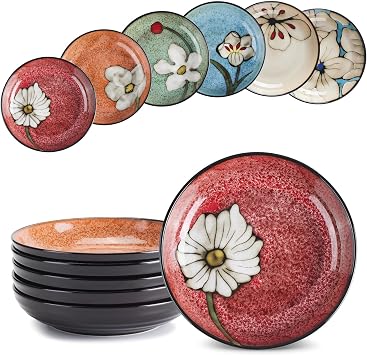Ceramic Deep Plates For Kitchen,8.5 in Plates Set of 6,Large Pasta Serving Bowl, For Steak,Salad,Appetizer,Pasta, Serving etc,Dishwasher, Microwave, and Oven Safe (8.5 Inch)
