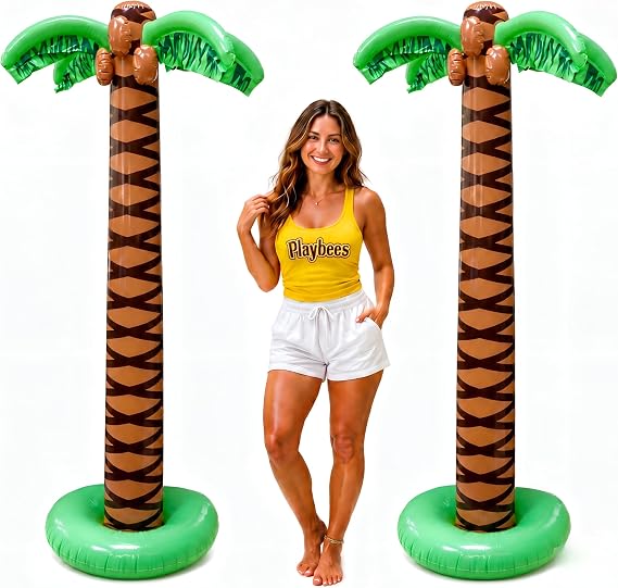Giant Inflatable Palm Trees - 2 Pack - 6 Foot Super Sturdy Trees for Luau Parties, Beach Decor, Poolside Ambiance, Tropical Theme Decor & Outdoor Fun, Easy Inflation