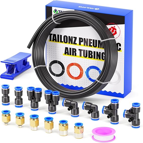 TAILONZ Black 6mm OD 4mm ID PU Air Hose Pipe Tube Kit 10 Meter 32.8ft