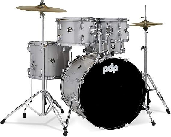 Pacific Drums Center Stage Complete Drumkit, 5 Drum Set, Diamond White Sparkle, 7x10, 8x12, 12x14 Floor, 14x20 Kick, 5x14 Snare (PDCE2015KTDW)