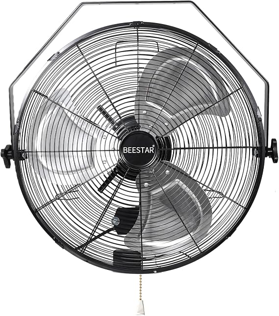 BEESTAR 18 Inch High Velocity Metal Wall Mount Industrial Fan | 3 speed adjustment & 270 tilt angle design, simple to operate, ventilation cooling fan for warehouse, greenhouse, workshop
