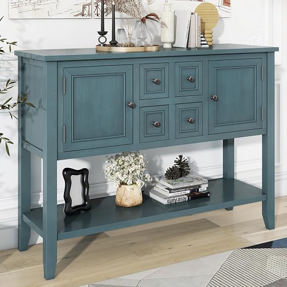 44.5 Modern Farmhouse Buffet Cabinet Entryway Console Table, Dark Blue
