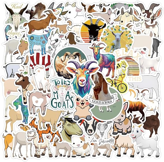 Cute Goat Stickers Funny Animal Decals for Kid Teen Adult Wate Bottle 62PCS