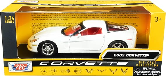 Motormax Toy 2005 Chevy Corvette C6 White with Red Interior History of Corvette Series 1/24 Diecast Model Car by Motormax 73270 73270w-rd 0