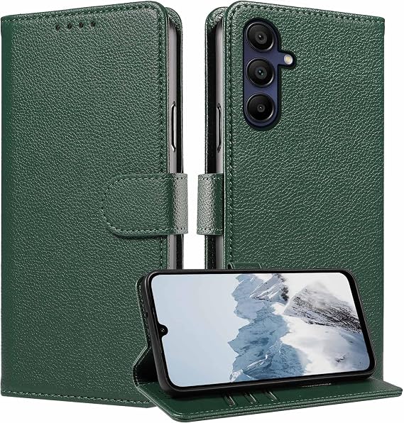 for Samsung Galaxy A15 Case Wallet,RFID Blocking Phone Flip Cases,[Card Holder/Cash Slots] [Kickstand] Magnetic Clasp Leather Protective Folio Cover (Green)