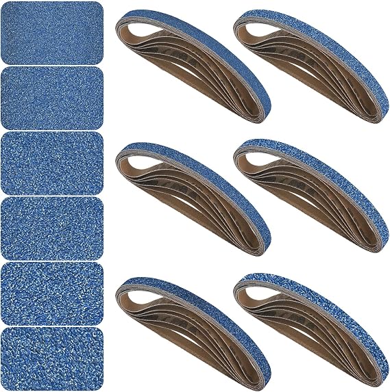 3/8x13 Inch Sanding Belts 36 Pcs 6 Grits Sizes (6 Each of 60/80/100/120/180/240 Grits) Heavy Duty Belt Sander Zirconia Belt Sander Paper for Wood, Metal, Stainless Steel, Cars, and Furniture