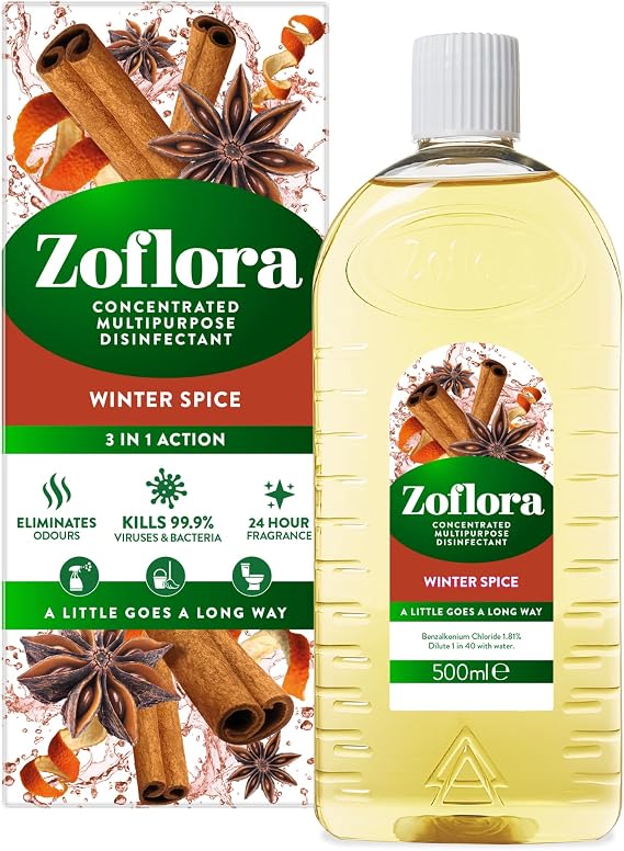 Zoflora Winter Spice Concentrated Multipurpose Disinfectant Liquid, Antibacterial & Multi-Surface, Pet Safe Disinfectant, Kills 99.9% Of Bacteria & Viruses, 1 X 500 ml