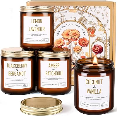 28oz Wood Wick Candles That Crackle: 4 Pack Scented Candles for Home Scented, Aromatherapy Candle Set with Crackling Wooden Wick Up to 200H Burning Candle Gift Set for Birthday, Valentines Day Gifts