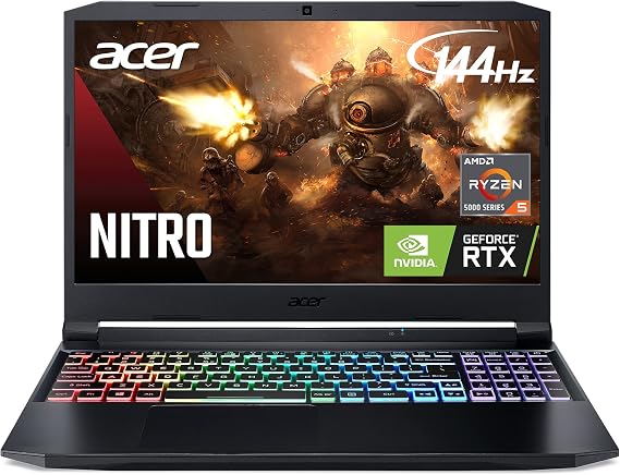 acer Nitro 5 AN515-45-R21A Gaming Laptop, AMD Ryzen 5 5600H Hexa-Core Processor | NVIDIA GeForce RTX 3060 Laptop GPU | 15.6" FHD 144Hz IPS Display | 16GB DDR4 | 512GB NVMe SSD | WiFi 6 | RGB Keyboard