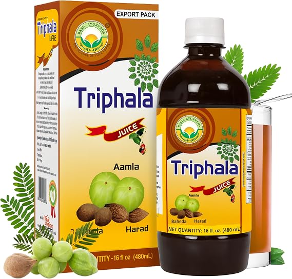 BASIC AYURVEDA Triphala Juice | 16.23 Fl Oz (480ml) | Herbal Blend of Amla, Haritaki & Bibhitaki | Natural Source of Vitamin C | Supports Digestion, Detox & Gut Health | No Added Sugar