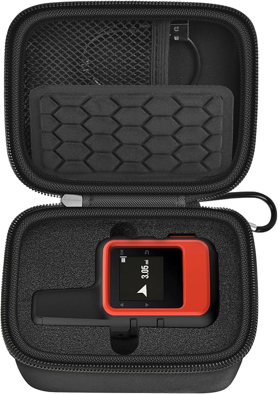 Hard Case for Garmin inReach Mini 2 Satellite Communicator | Foam Tray and Divider Reduce Shifting, Mesh Pocket Holds Cable, Carabiner Clips to Bags, Full Black, Case Only