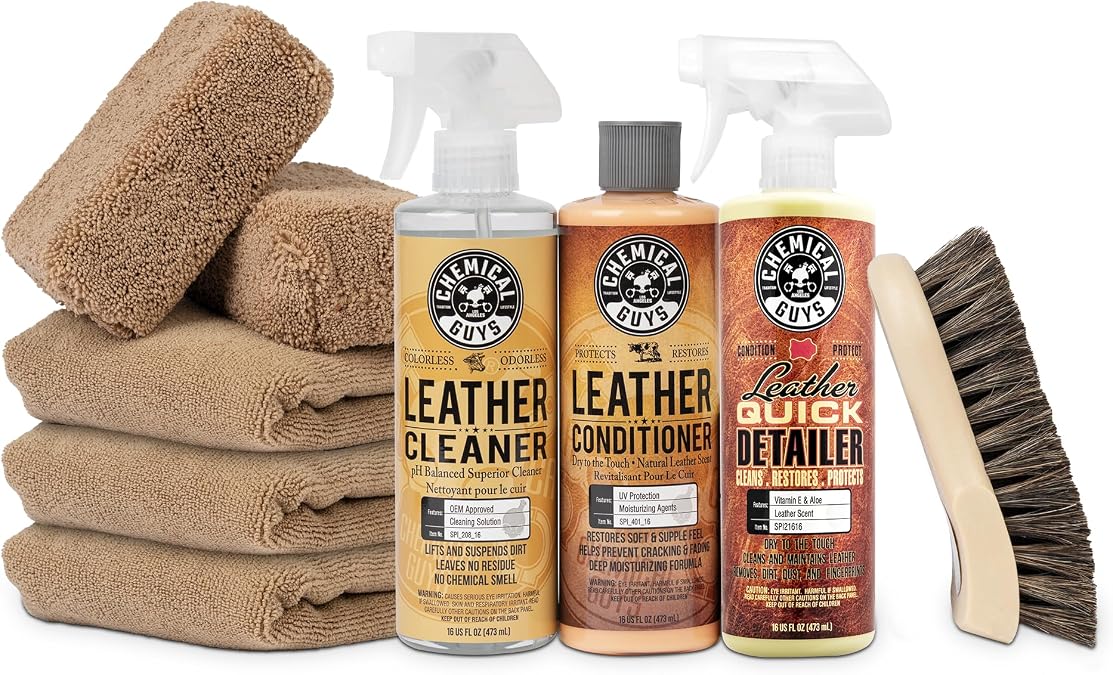 Chemical Guys, 9-Piece Leather Cleaner & Conditioner Kit for Car Interiors