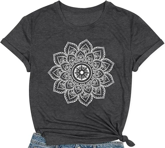 Yoga Shirts for Women Meditation Lotus Flower T-Shirt Vintage Mandala Tee Tops