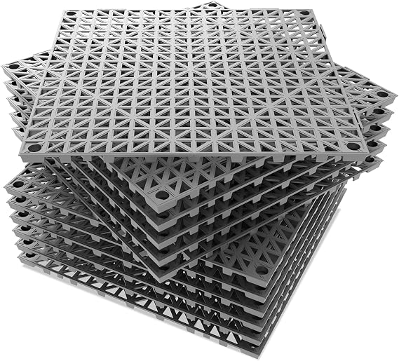 12 PCS Modular Interlocking Cushion Interlocking Floor Tiles with Hole Drainage Tiles Mat Non Slip Pool Deck Mat Outdoor for Drain Deck Pool Patio Shower Kitchen Balcony (Grey, 12 x 12 Inch)