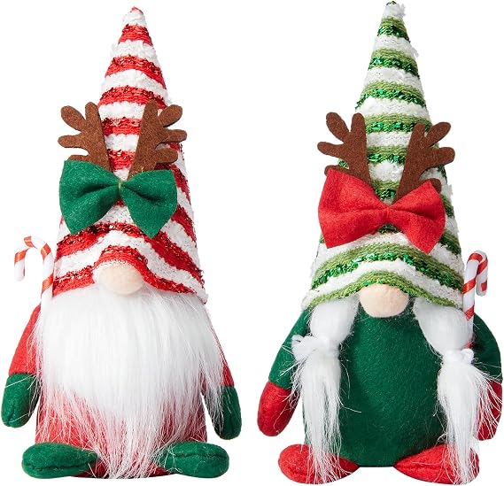 DN DECONATION 7.48" Gnome Christmas Decorations, Adorable Plush Christmas Gnome Gifts for Women, Xmas Stuffed Swedish Tomte Elf Figurines for Kitchen, Tiered Tray and Holiday Home Decor