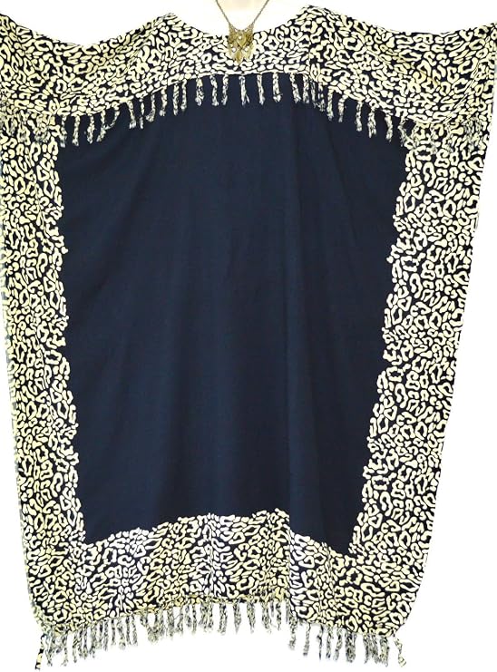 NIA Leopard Ladies Kaftan Beach Wear Womens Batik Long Tassels Fringe Dress
