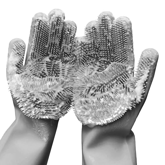 ALPENKOK Silicone Gloves for Washing Dishes, Reusable, Non-Slip (Grey)