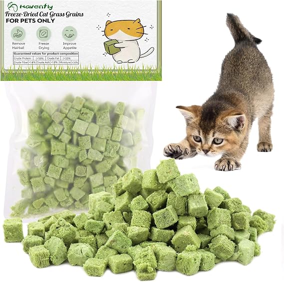 60g Cat Grass Treats for Cats, Freezed Drying Cat Grass Teething Stick Snacks, Edible Cats Chew Toys for Teeth Cleaning and Hairball Removal
