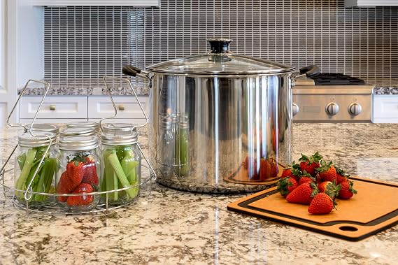 Barton 20 Quart Water Bath Canner, Stainless Steel Canning Pot with Temperature Indicator, Tri-Ply Base, Rack & 7 Glass Jars, Home Food Preservation Kit for Jams, Jelly, Salsa & Pickling