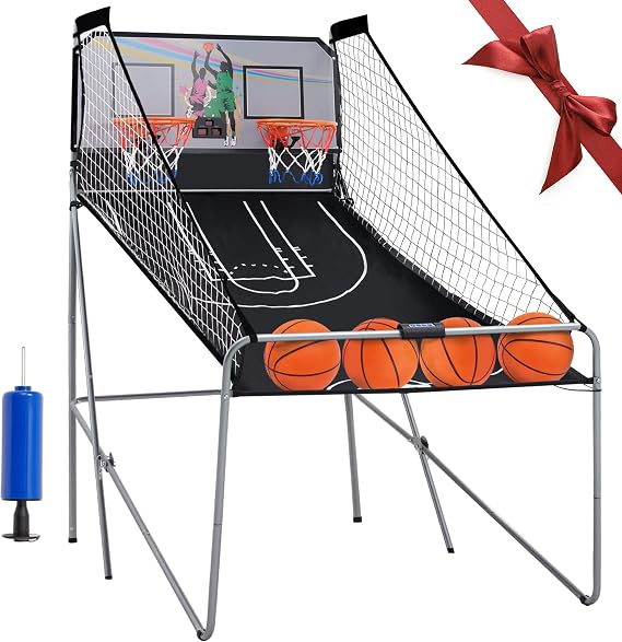 Foldable Electronic Dual Basketball Arcade Game,Double Shot 2 Player, 8 Game Options w/4 Balls LED Scoring System & Indoor Basketball Game for Youth, Adults