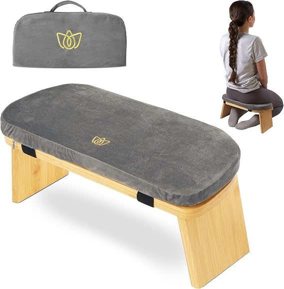 Florensi Meditation Bench - Bamboo Folding Meditation Bench - Prayer Bench with Meditation Cushion - Comfortable for Kneeling or Sitting - Meditation Stool for Long Time Meditation - Prayer Seat Chair