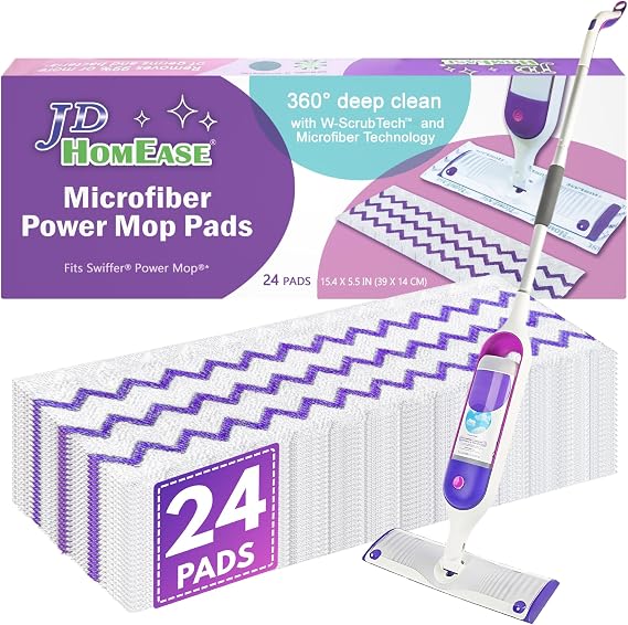 24 Pack Microfiber Disposable Pads for Swiffer PowerMop Multi-Surface Mopping Pad Refills, Deep Clean Replacement