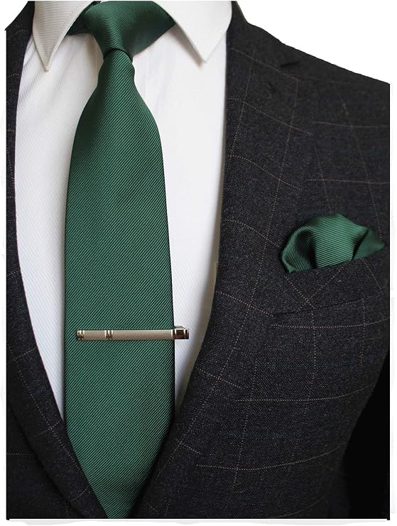 RBOCOTT Solid Color Tie and Pocket Square, Tie Clip Set for Men