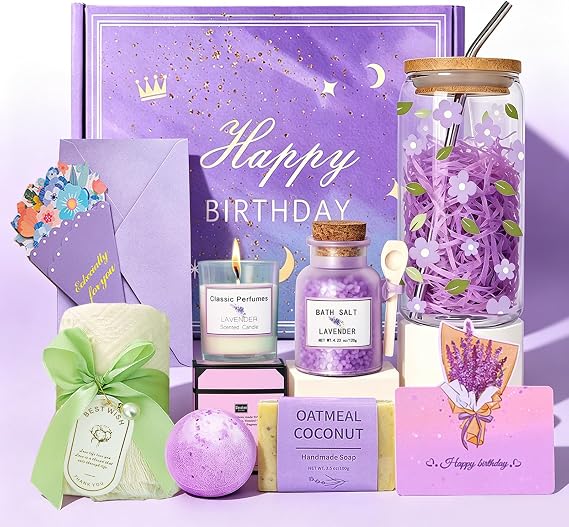 Happy Birthday Gift Baskets for Women | Birthday Gifts for Teen Girls, Birthday Gift Box Set for Her,Best Friend, Daughter, Sister, Granddaughter( Purple)