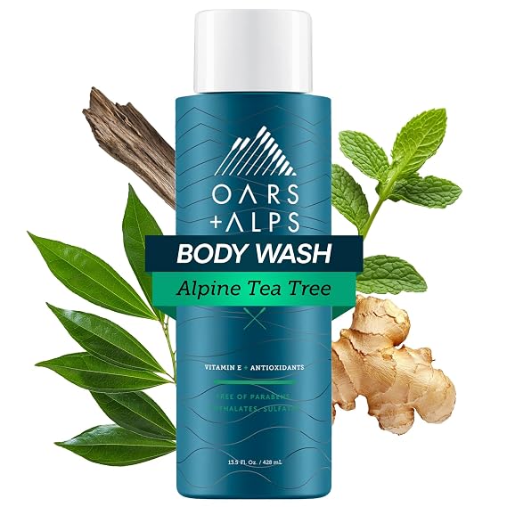 Oars + Alps Mens Body & Face Wash, Moisturizing Body Wash, 1pk, 13.5 Fl Oz | Long Lasting Hydration, Sulfate + Paraben Free, No Tight, Itchy Skin Out Of Shower, Nourishing, Alpine Tea Tree Scent
