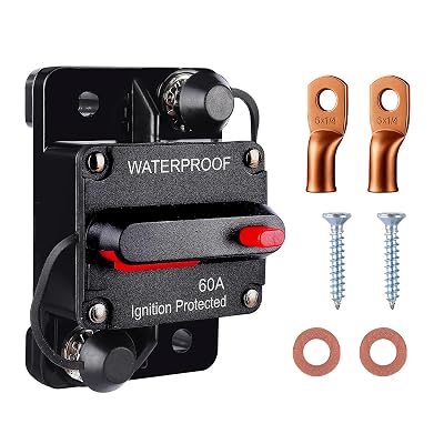 EPUICEK 60A Waterproof DC Circuit Breaker with Manual Reset, 12V–48V Inline Fuse with Screws & Terminals for Trolling Motor, Marine, RV, Car Audio, Solar Battery System