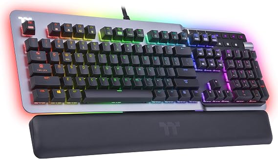 Thermaltake Argent K5 RGB Gaming Keyboard (Silver Switch), Aluminum and Streamlined Titanium Design, 16.8 Million RGB Color, Anti-ghosting, Magnetic Synthetic Leather Wrist Rest, GKB-KB5-SSSRUS-01