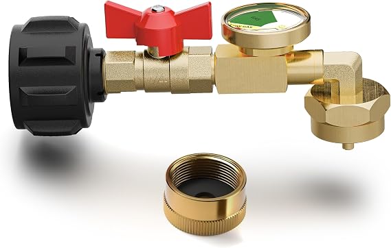 NUPICK Propane Refill Adapter with Gauge and Valve for 1 LB. Tanks