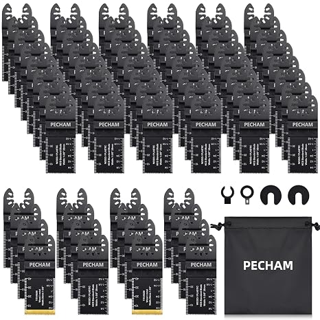 68PCS Oscillating Saw Blades with Storage Bag, Professional Universal Titanium Multitool Blades for Wood Plastics Metal Quick Release Multi Tool Kits Fit Rockwell Ridgid Ryobi Milwaukee Chicago