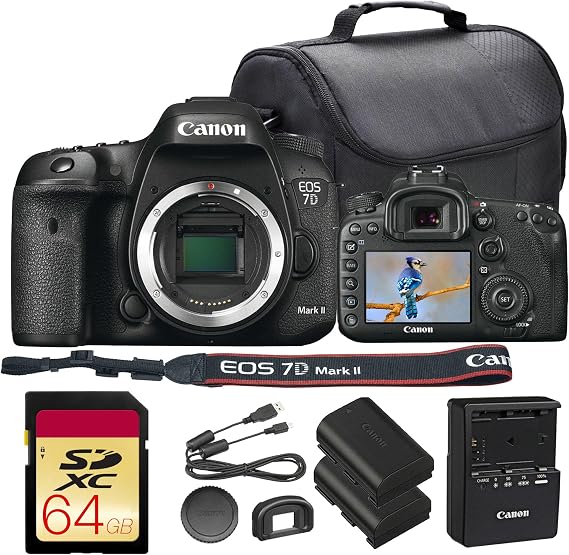 Canon EOS 7D Mark II DSLR Camera Bundle | 20.2MP APS-C Sensor, Dual DIGIC 6, 65-Point All Cross-Type AF & 10 fps Continuous Shooting | for Sports & Wildlife (9128B002) + 64GB Card + Bag + Battery