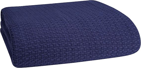 Elvana Home 100% Cotton Bed Blanket, Breathable Bed Blanket Twin Size, Cotton Thermal Blankets Twin, Perfect for Layering Any Bed for All Season, Navy Blue